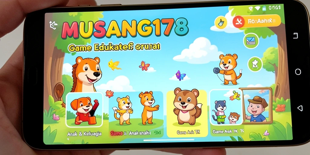 Antarmuka aplikasi MUSANG178 yang ceria dan interaktif untuk anak-anak.