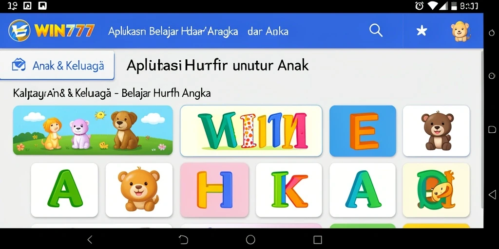 Antarmuka aplikasi WIN777 yang ceria dan interaktif untuk belajar.
